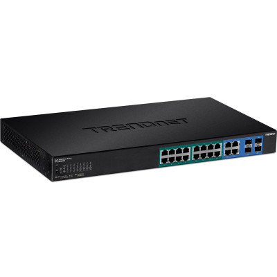 TRENDnet TPE-1620WSF 20-Port Managed Gigabit Ethernet PoE+ Switch, 4x shared Gigabit ports (RJ-45 or SFP), rack mountable